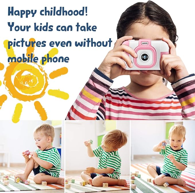 Kids Camera, SUZIYO Children Digital Selfie Video Camcorder 1080P Dual Lens 2.4 Inch HD, Birthday Christmas Electronic Gifts Toys for Age 3-9 Years Old Toddlers Girls Boys with 32G TF Card,Pink