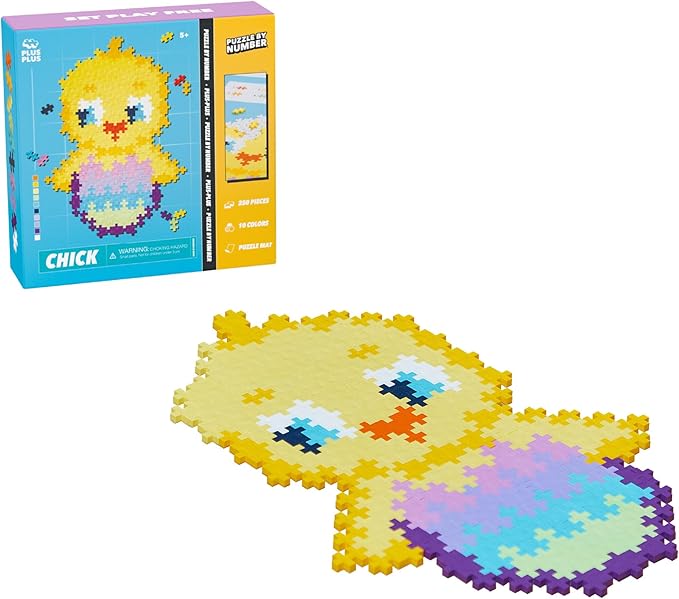 PLUS PLUS Puzzle by Number, 250 Piece Mini Interlocking Hashtag Color Blocks, 3D Pixel Art Kit for Kids - Chick