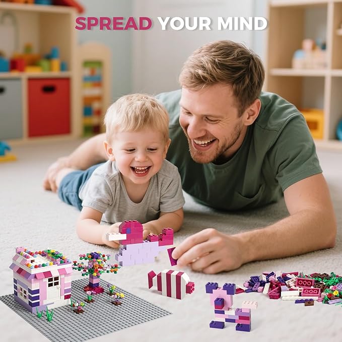 1800Pcs Building Bricks, Classic Bulk Small Blocks, Classic Building Bricks Set Basic Building Blocks(Pink Purple White)