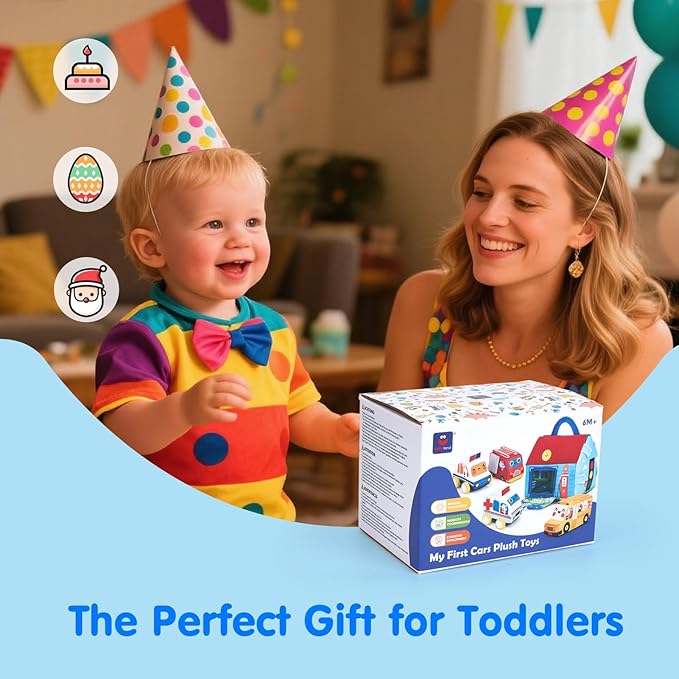 hahaland Baby Toys for 1 Year Old Boy Gifts - Soft Pull Back Cars, Sensory, Take-Along Cars Playset with Foldable Mat, 9 Month Old Baby Toys 6-12 Months Soft Toy Baby Gifts Christmas Stocking Stuffers