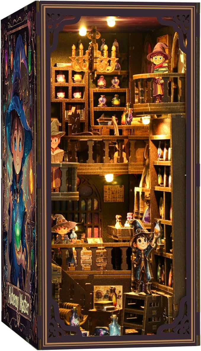 Book Nook Kit - DIY Miniature Dolls House Kit with Furniture and LED Light, 3D Puzzle Wooden Art Bookends, Model Kits for for Adults and Teens (Potion Master)