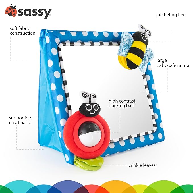 Sassy Tummy Time Floor Mirror, Developmental Baby Toy, Newborn Essential, Great Shower Gift, 0+ months