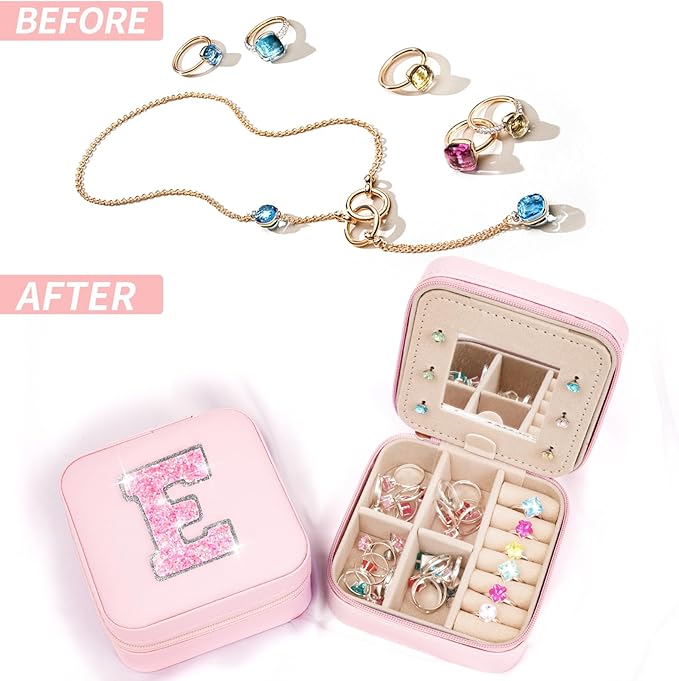 Travel Essentials for Women - Travel Accessories Travel Stuff,Mini Jewelry Organizer Jewelry Case for Traveling,Cute Personalized Jewelry Box,Birthday Gifts for Girls Women | Pink,E