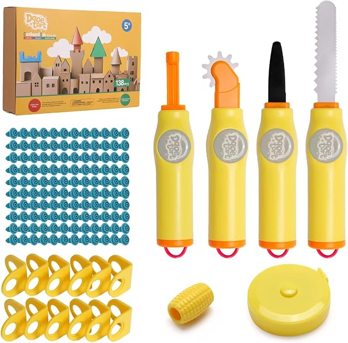 Cardboard Craft Tools For Kids-childrens cartons cutting，Cardboard Construction Tool Kit for Family And Classroom DIY Creativity Projects,138PCS STEM Educational Toy Birthday Gift for Boys Girls 6+