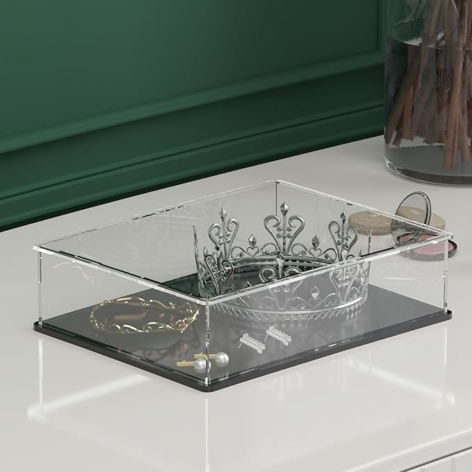 SVENJBB Display Case for Book, 13x10x3 Inch Book Acrylic Box for Display, Clear Acrylic Display Cases with Matte Black Base for Stamps, Coins, Cards and Jewelry
