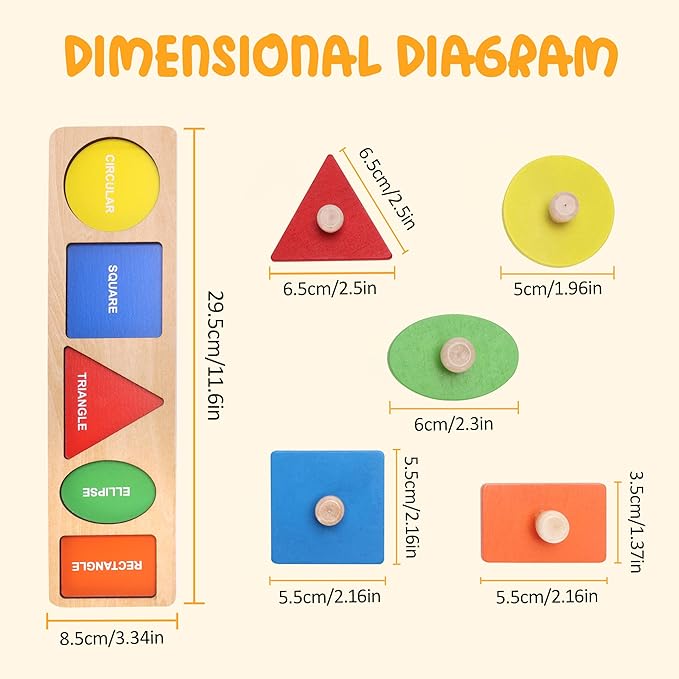Montessori First Jumbo Knob Wooden Shape Puzzles for Toddlers,Montessori Multiple Peg Shapes Puzzle Sorter Board for Baby Kids Boy Girl,Preschool Learning Peg Puzzle Board Toys