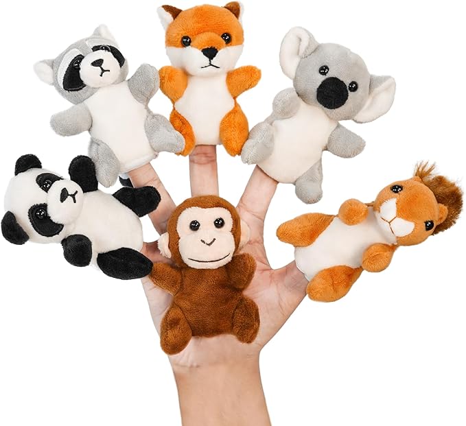 Farm 6pcs Finger Puppets Set, Cute Animal Puppet Mini Hand Puppets Role-Playing Story Animal Soft Plush Toy for Kids Monkey, Fox, Squirrel, Raccoon, Panda, Koala (jungle01)