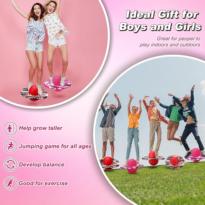 Junkin 2 Pcs Pogo Ball Trick Board Toy Balance Board Pogo Balance Bounce Ball with Pump and Strong Grip Deck for Fun Challenge Fidget Indoor,Outdoor Toys