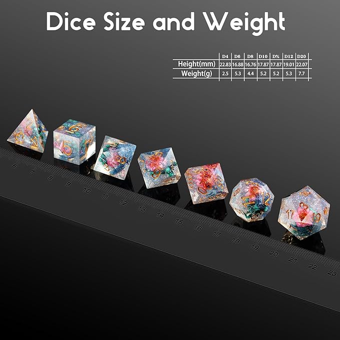 Flower Resin DND Dice, DNDND Handmade Sharp Edge D&D Die with Gift Case for D&D Dungeons and Dragon Tabletop Games (Matt Pink)