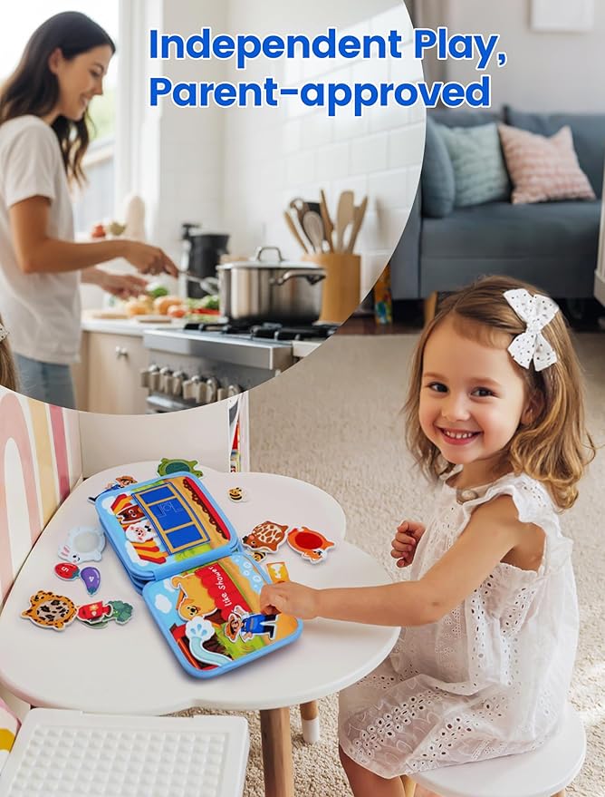 Toddler Busy Book for 1-3, Busy Board for 1+ Year Old, Toddler Airplane Travel Toys, Girl & Boy Birthday Gift, Educational Learning Activity Books, Felt Montessori Toys (Dog Theme)