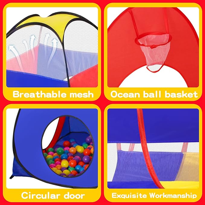 3 in 1 Kids Play Tent for Toddler with Baby Ball Pit and Play Tunnel, Children Indoor Outdoor Playhouse with Climbing Tunnel Toy for Toddlers, Boys and Girls Best Birthday Gifts（No Balls）