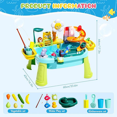 2026 Upgraded Toddler Sand Water Table Toy with Electric Water Pump, Kids Sand Water with Faucet/Play Food Accessories/Fishing Toy, Kitchen Play Sink Toys for Girl Boy Age 3+ (Blue)