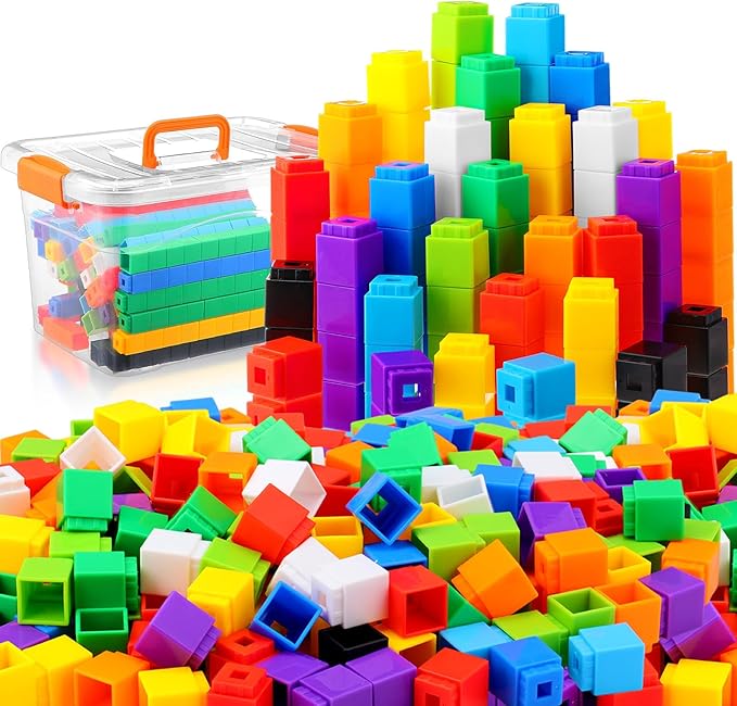 Jenaai 500 Pcs Math Learning Linking Cube with Storage Container Counting Cubes, Colorful Plastic Counting Blocks, Manipulatives Classroom Learning Supplies for Educational(Yellow)