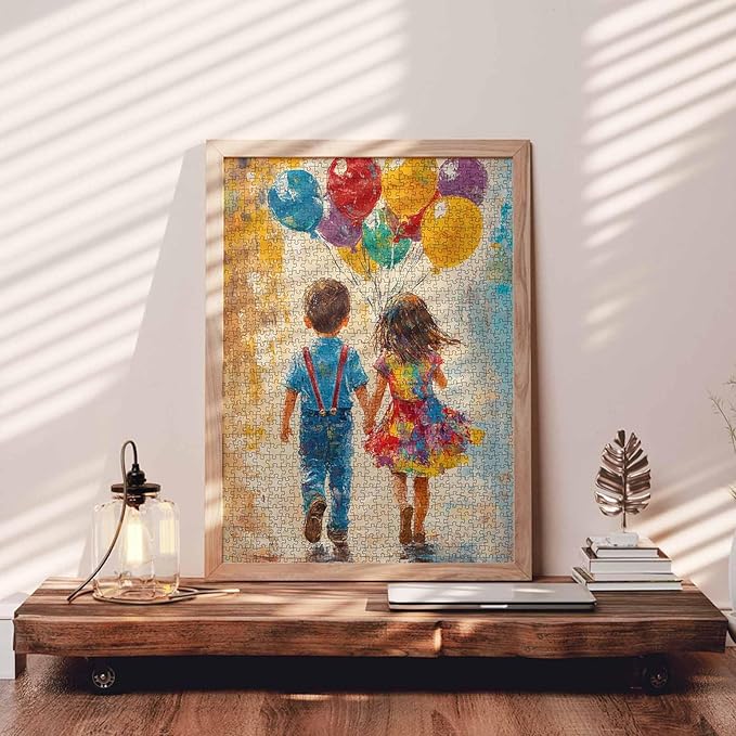 Tucocoo Banksy Little Girl and Boy Jigsaw Puzzle 1000 Pieces Graffiti Colorful Balloon Street Art Puzzles for Adults, DIY Crafts 1000 Piece Puzzle for Challenging Family Games Home Decor Gifts