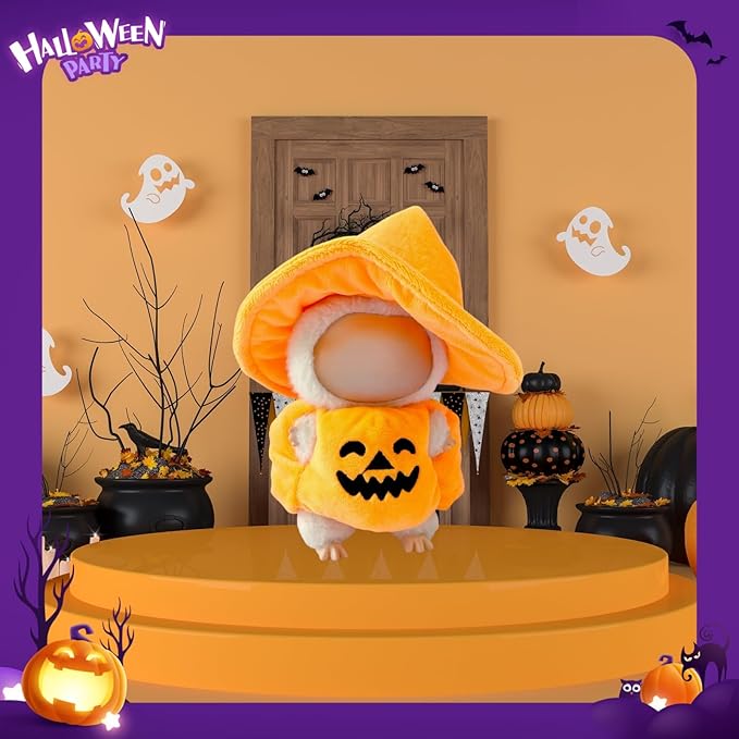 17cm Doll Clothes Set, Halloween Themed Costume, Pumpkin Outfit and Witch Hat for 6.7inch Dolls Suit, Cute Fashion Dress Up Clothes Accessories for 1st/2nd/3rd Gen Doll