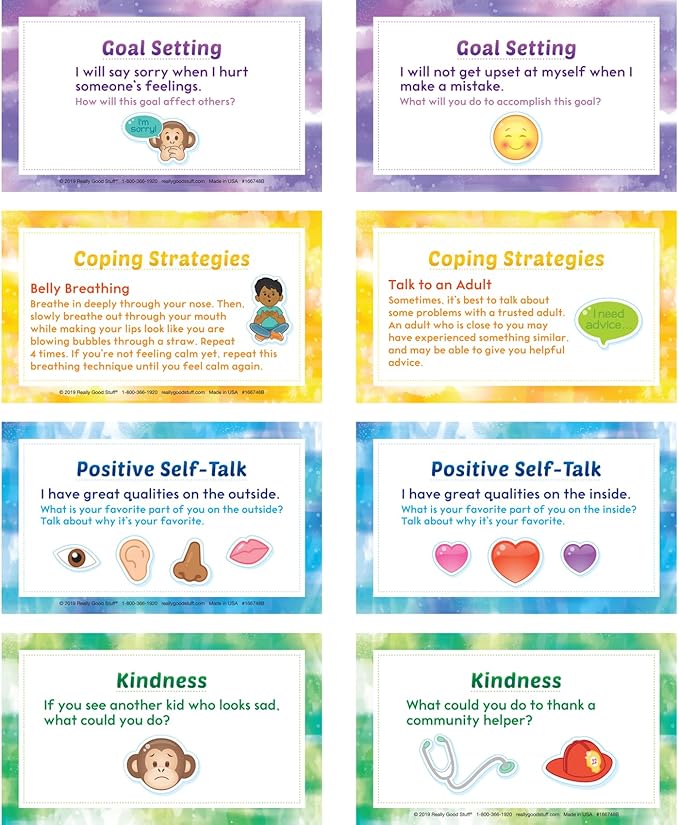 Really Good Stuff Social-Emotional Learning Conversation Cards for Home- Set of 18-Help Kids Learn and Discuss Feelings-Activities to Express Emotions