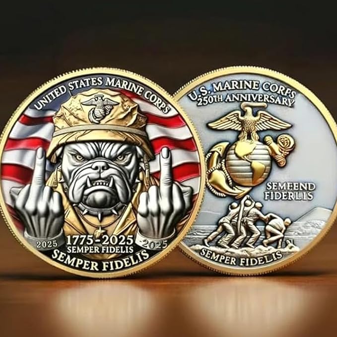 250th Anniversary Marine Corps Challenge Coin – 250 Year Military Commemorative Coin, Gifts for Veterans, Army Navy USMC Collector Coins