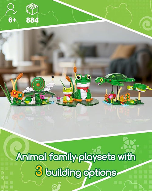 3 in 1 Animals Frog Family Building Set - Animal Figures with 3 Building Options, Create Frog, Turtle or Snail Family - Educational Toy Birthday Gift for Girls and Boys Ages 6+