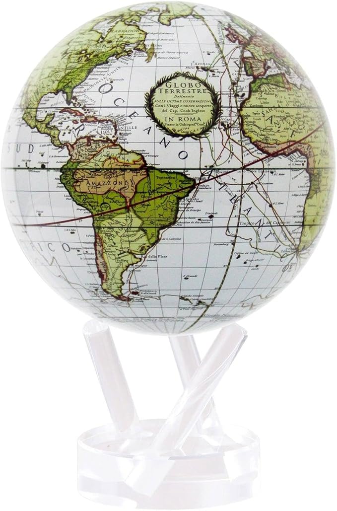 MOVA Globe – Antique Terrestrial White 6” | Solar-Powered Spinning Globe for Desk or Shelf | Vintage Map Decor | No Batteries or Cords