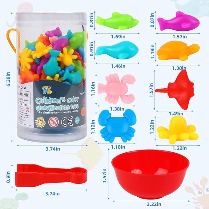 LOKIPA Counting Ocean Animal Toys, Color Sorting Set Ocean Animal Matching Game with Rainbow Sorting Cups Learning Activities Educational Sensory Toys for Toddlers Kids Ages 3 Years and Up