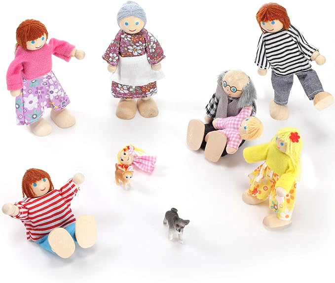 Skylety 10 Pcs Wooden Dollhouse Set of Mini People Figures Dollhouse Dolls Wooden Doll Play Figures Accessories(Classic Style)