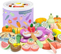 WHOHOLL Play Food Set for Play Kitchen Accessories, Wooden Toys Food Pretend Cutting Food with Apron, Montessori Velcro Fruit and Veggies for Toddlers 3+ Years Old Girls Boys
