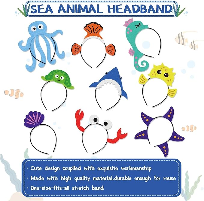 CiyvoLyeen 12Pcs Sea Animal Party Headband Under the Sea Themed Birthday New Year Party Favors for Students Costumes Dress-up Party