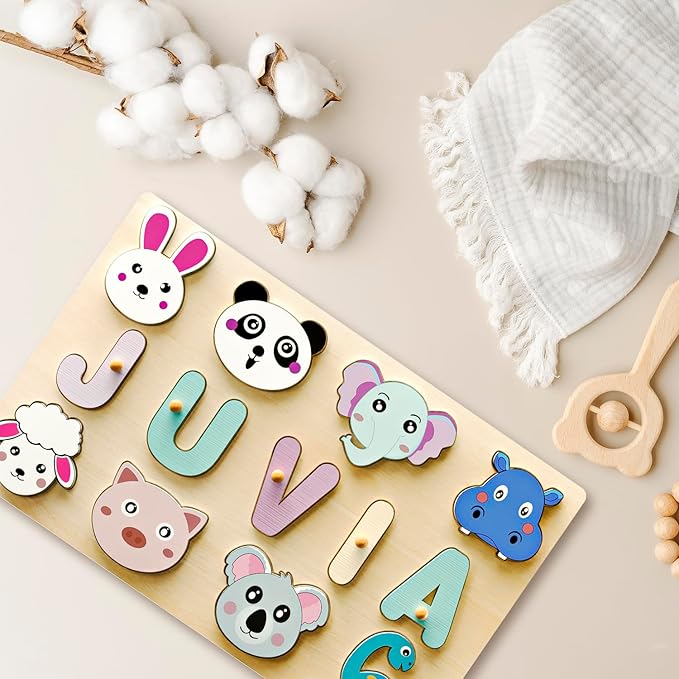 Name Puzzle for Kids Personalized - Custom Name Puzzles for Toddlers 1-3, Customized Wooden Animal Puzzle, Baby Gifts, Baby Shower, Christmas, Newbaby Gift, Gifts for 0 1 2 3 Years Old (style-05)
