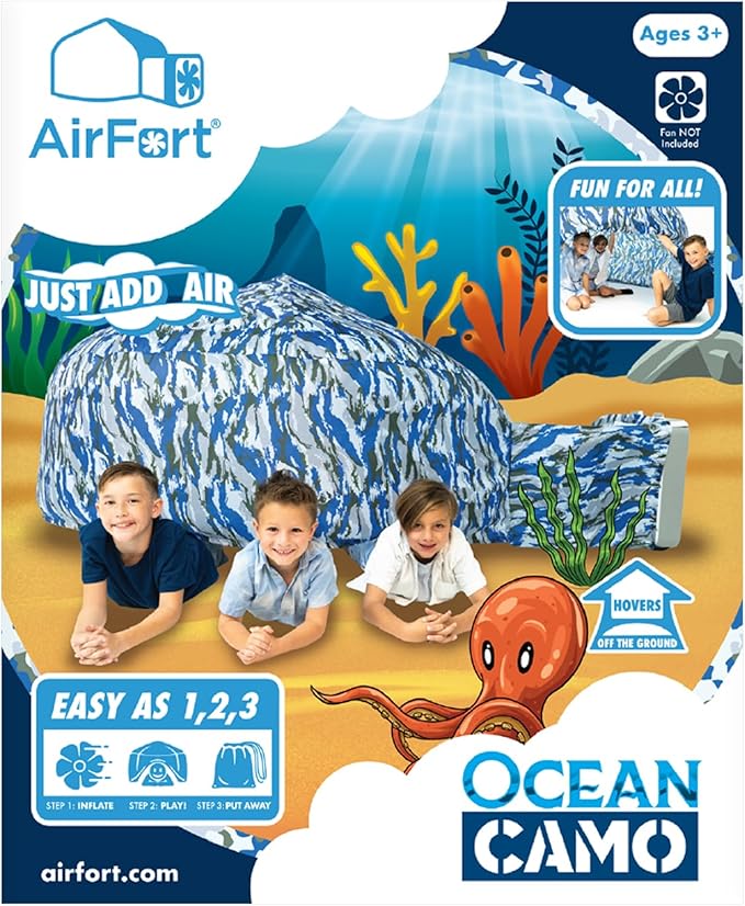 The Original AIR FORT Build A Fort in 30 Seconds, Inflatable Fort for Kids (Ocean Camo)