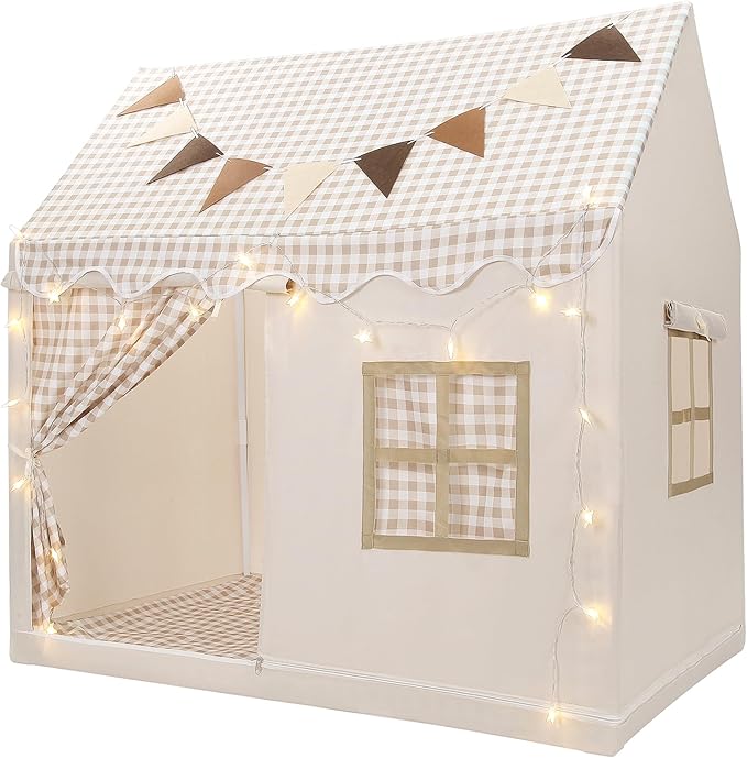 Kids Play Tent, Toddlers Playhouse with Replaceable Door Curtains, Star String, Flag, Washable, Indoor and Outdoor Play Tent for Kids, Girls & Boy Aged 3+, 47" x 31.5" x 47"