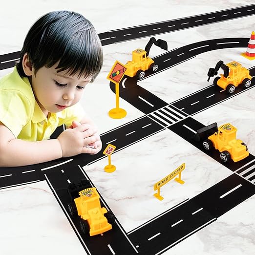 HFKPJRT Removable Toy Car Road Tape Stickers for Kids, 4 Rolls Roadway Tape with Curves, Black Residue Free Road Car Track Tape for Kids Birthday Party Racing Party Decoration, 2 Inch Wide 65 FT Long