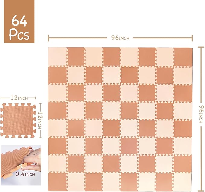 TCBunny Kids Soft EVA Foam Jigsaw Puzzle Play Mat, 18 Interlocking Tiles and Edges Baby Play Mat, for Kids Gym, Nursery, Playroom, Pet Mat, Total Floor Coverage 16 Sq Ft