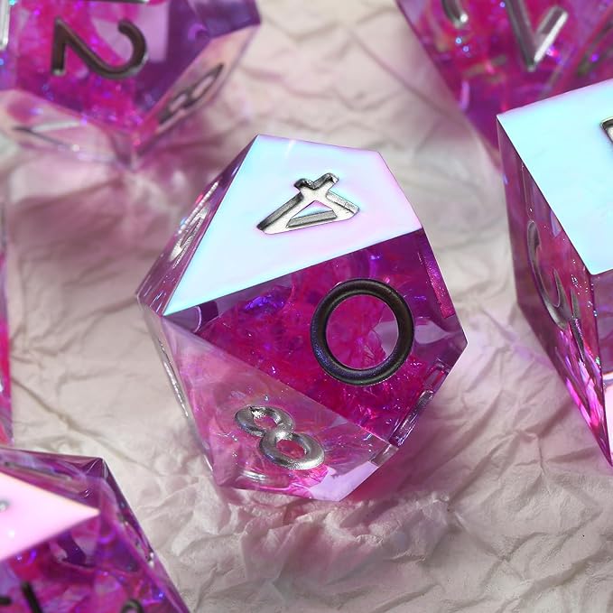 Iridescent Plating Purple Sharp D&D Dice, DNDND Handmade DND Resin Sharp Edge D&D Die with Gift Case for Dungeons and Dragon Tabletop Games (Iridescent Plating Purple)
