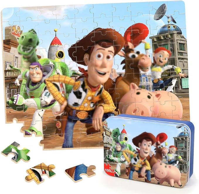 Puzzles for Kids Ages 4-8,Kids Puzzle in a Metal Box,Cute Kid Small Toys Puzzles,Children Boys Girls Learning Educational Toy,100 Pieces