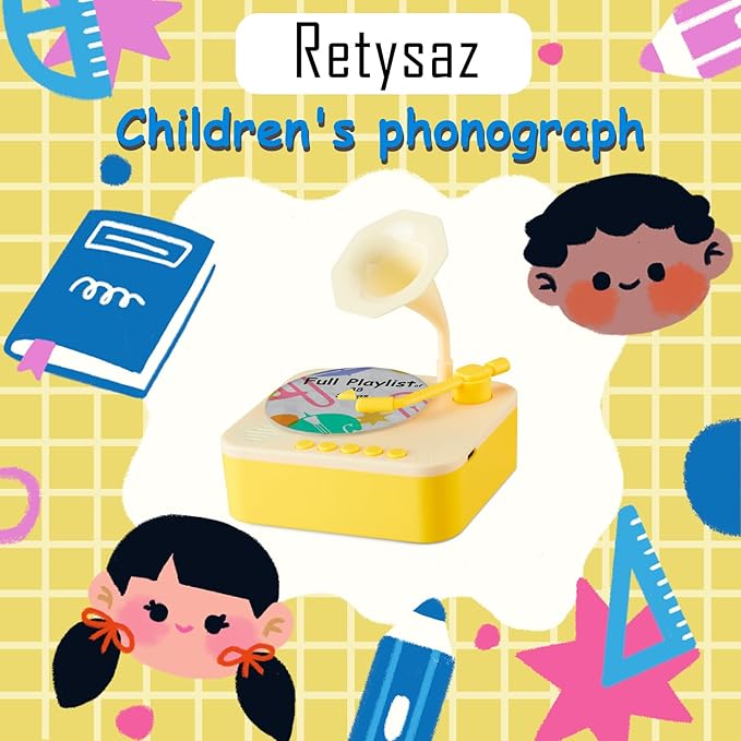 Retysaz Kids Phonograph with 96 Cards, Story Music Player for Kids 3-6 Musical Sensory Toy for boy Girl,Toddler Audio Pre-Kindergarten Toy Early Childhood Education Present Birthday (Yellow)