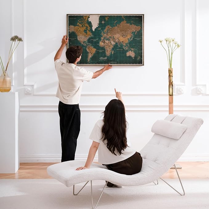 Canvas World Map with Cork Pin Board - English Lettering - Decorative Wall Decoration for All Rooms - Canvas Pictures with World Map Motif (120x80 cm, Pattern 4)