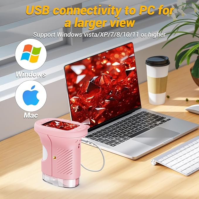Kids Microscope, 1000X Handheld Mini Microscope, 2.4'' Portable Digital Microscopes, Photo and Video Microscopes, Educational Science Kit Toys for Age 3-10 Girls&Boys(Light Pink)