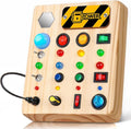 Busy Board Montessori Toys for Toddler, Wooden Sensory Board Switch Toy with Shape Sorter LED Light Up Toys Educational Plane Travel Activity for Girls & Boys
