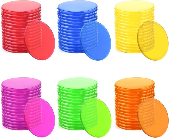 Coopay 900 Pieces Counters Counting Chips Plastic Markers Mixed Transparent Colors for Bingo Chips Game Tokens, Contain White, Blue, Green, Yellow, Red, Purple Colors