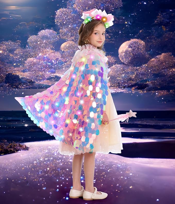 Princess Dress Up Toys Princess Dress Up Clothes Rainbow Mermaid Cape Kit 9 Pcs Gift Set for Little Girls 3-8 Years