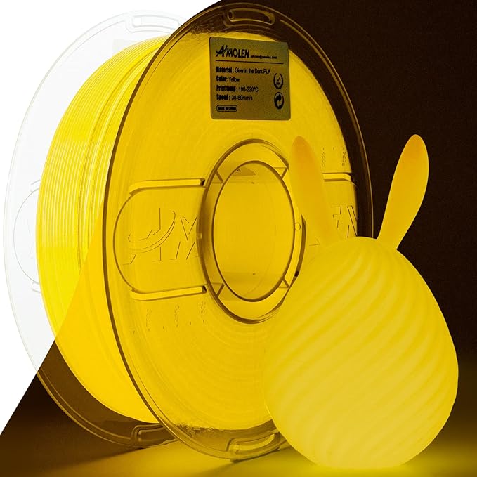 AMOLEN 3D PLA Printer Filament, 1.75mm Glow in The Dark Yellow PLA Filament for 3D Printing, Best with UV Lamps, 1kg Spool (2.2lbs), Dimensional Accuracy +/- 0.02 mm, Fit Most FDM 3D Printers