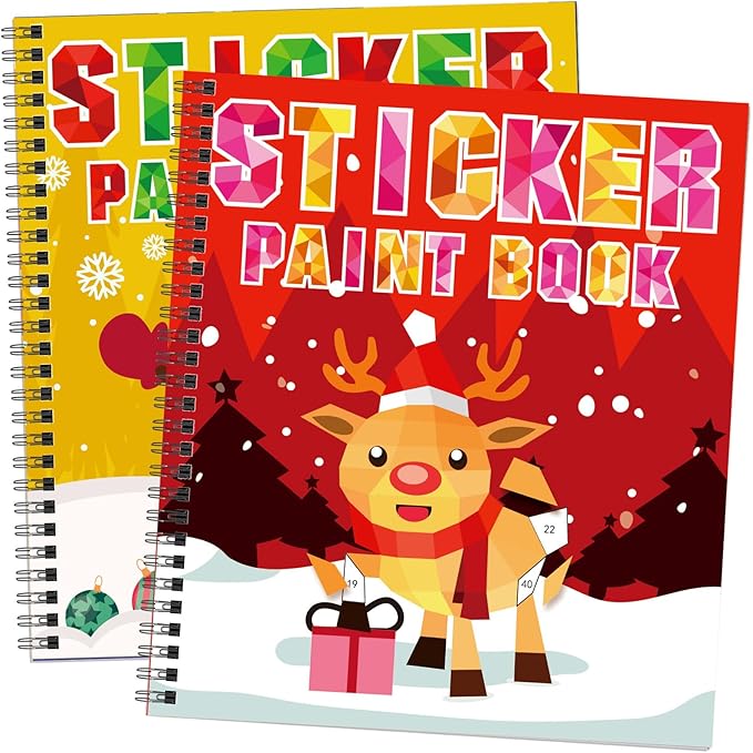 TBEEJ 2PCS Christmas’s Day Crafts for Kids Ages 4-8 Sticker Paint Books Gift Party Create 20 Pictures（Sticker Sheets are Separate）