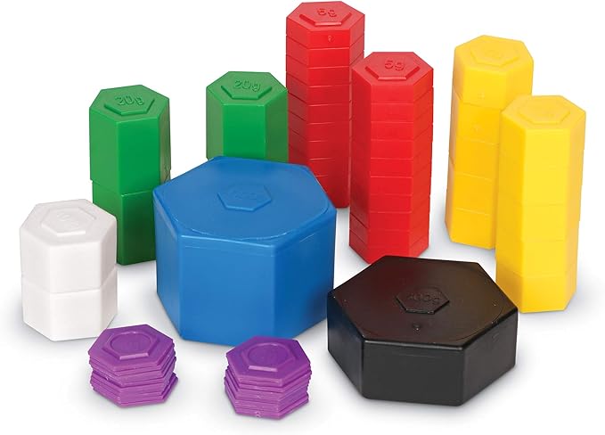 Learning Resources Metric Weight Set, Set of 58 Weights, 1g, 5g, 10g, 20g, 100g, 500g, 1000g