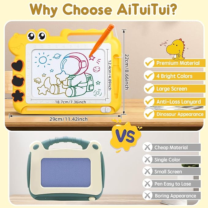 AiTuiTui Magnetic Drawing Board Toddler Toys Gift for Girls Boys, Color Sketch Writing Scribble Doodle Pad Travel Games, Educational Learning Kids Toys for Toddlers Birthday (Yellow)