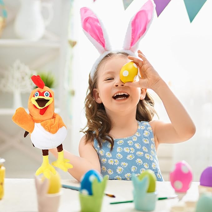 Easfan Chicken Hand Puppet Plush Animal Toy with Movable Mouth for Role Play Storytelling Preschool Teaching Birthday Gifts for Kids Boys Girls, 11''