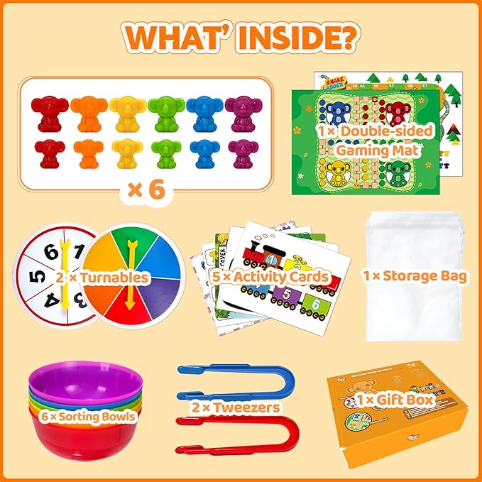 Counting Toys for Kids, Animal Koala Counters w/Activity Cards for Playing Snakes and Ladders, Ludo Board Games, Math Learning Manipulatives, Early Development Toys for Preschool Toddlers