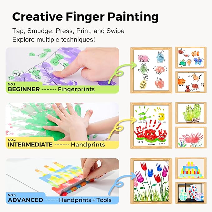 Jar Melo Washable Finger Paints for Toddlers, 10 Colors Large Capacity (2.1fl oz), Non Toxic Baby Paint for Hand and Feet, Safe Art Supplies, Preschool Learning Gifts for Kids Age 2+
