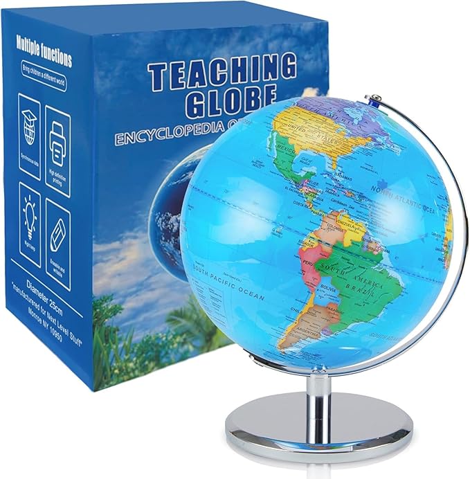 LED Illuminated World Globe with Chrome Rotating Stand – 3-in-1 Educational Tool for Kids & Adults, Interactive Learning Globe with Constellation Map, Lighted Display, 11 Inch