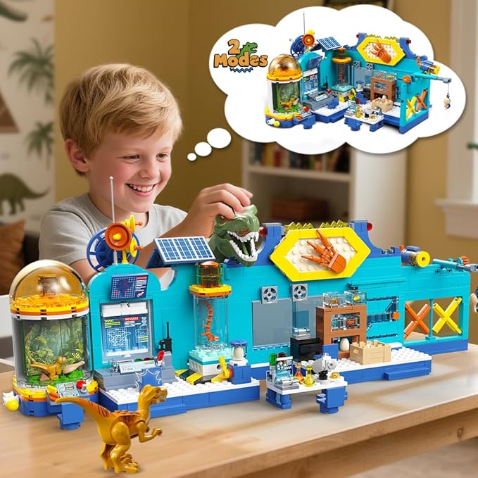 HOGOKIDS 2-in-1 Dinosaur Research Institute Building Set with Light - 837PCS Dino World Building Blocks Toys with 2 Dinosaur Figures, Dinosaur Playset Birthday Xmas Gifts for Boys Girls Age 8-14 Years