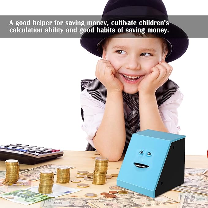Coin Eating Saving Bank, Face Coin Bank Battery Operated Novelty Monkey Money Saving Box Piggy Bank for 3 Years+ Kids Boys Girls Adults Christmas Birthday New Year's Day Gift